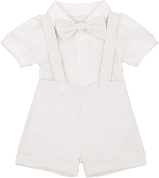 Baby Boys Formal Suit Set Short Sleeve Romper Suspenders Shorts Pants Bowtie Wedding Tuxedo Outfits Cake Smash Clothes