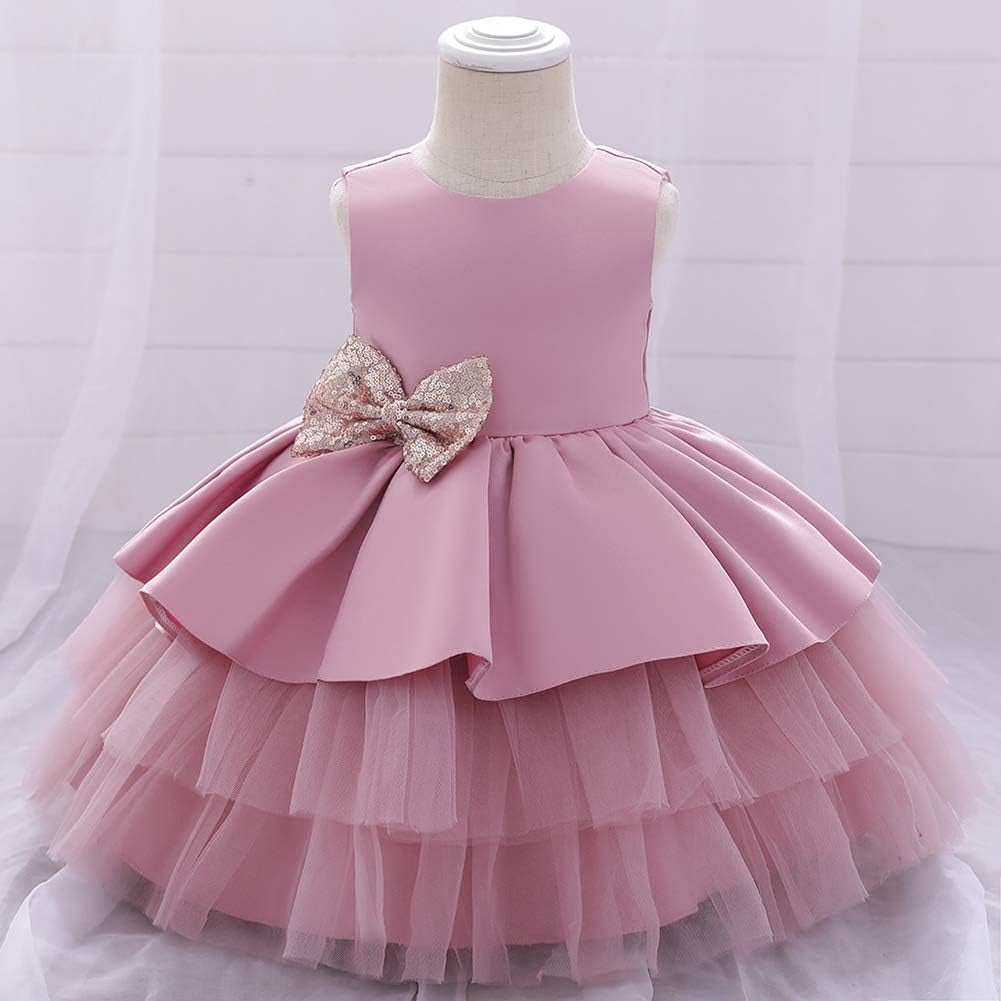 Toddler Baby Flower Girls Sequins Bowknot Tutu Dress Princess Pageant Wedding Birthday Party Backless Puffy Tulle Gown