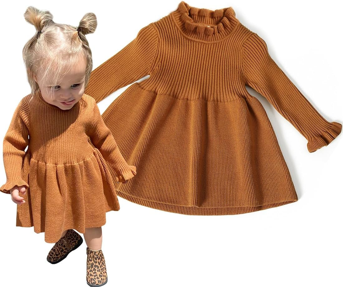 Little Girls' Long Sleeve Girl Dresses and Rompers Ribbed Knit Sweater My Store Little Girls' Long Sleeve Girl Dresses and Rompers Ribbed Knit Sweater My Store