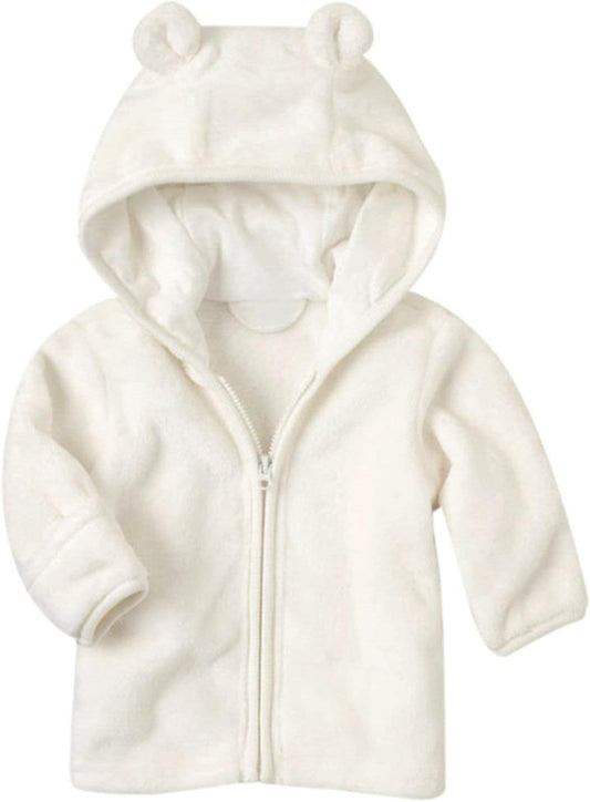 Infant Baby Boys Girls Fleece Ears Hat with Lined Hooded Zipper up Jacket Coat Tops Outwear Overcoat Warm Fall Winte