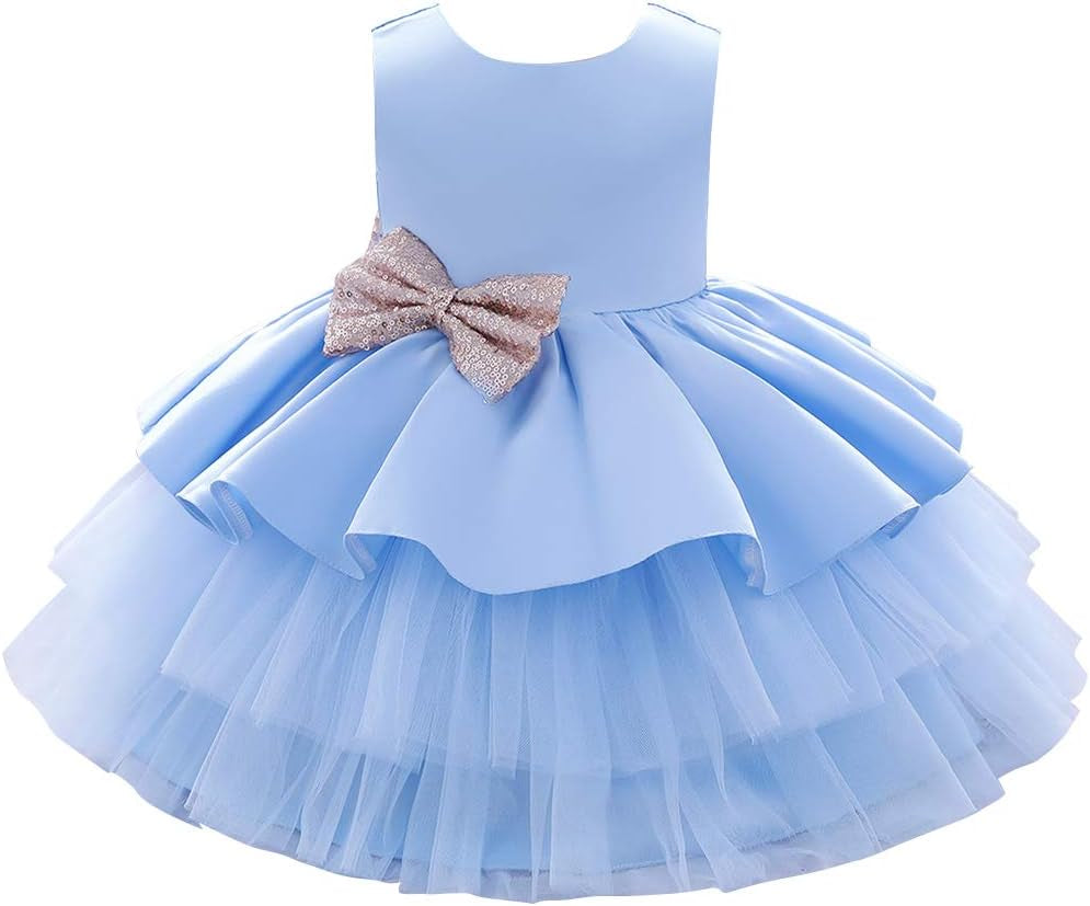 Toddler Baby Flower Girls Sequins Bowknot Tutu Dress Princess Pageant Wedding Birthday Party Backless Puffy Tulle Gown