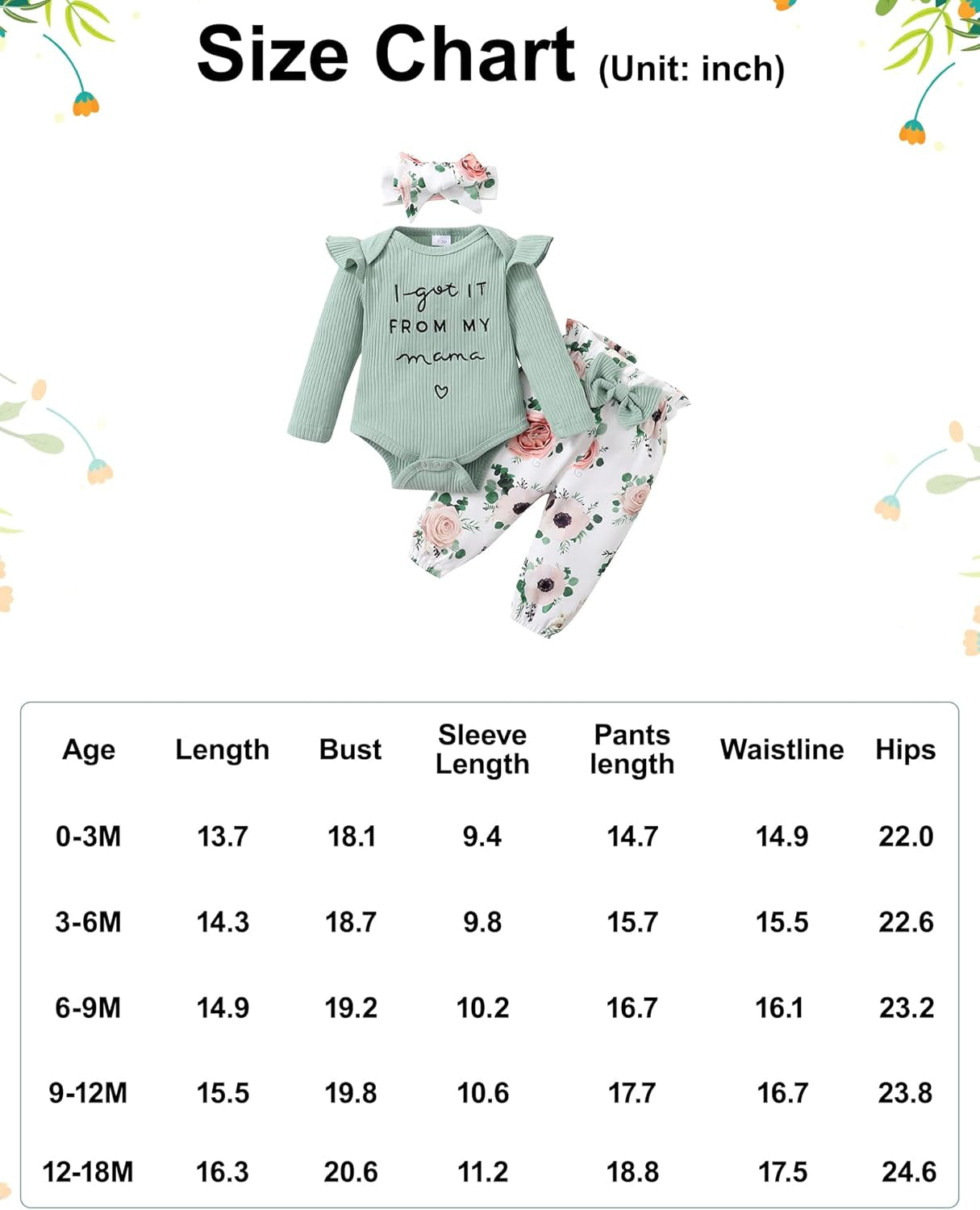 Newborn Baby Girl Clothes, Infant Girl Outfits Long Sleeve Ruffle Romper + Stripe Pants + Headband Set