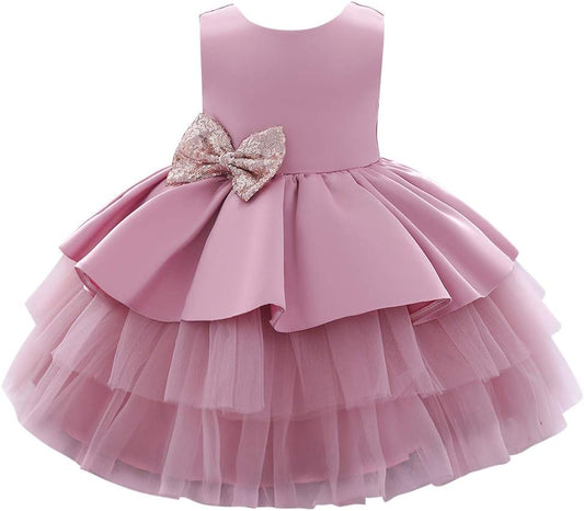 Toddler Baby Flower Girls Sequins Bowknot Tutu Dress Princess Pageant Wedding Birthday Party Backless Puffy Tulle Gown