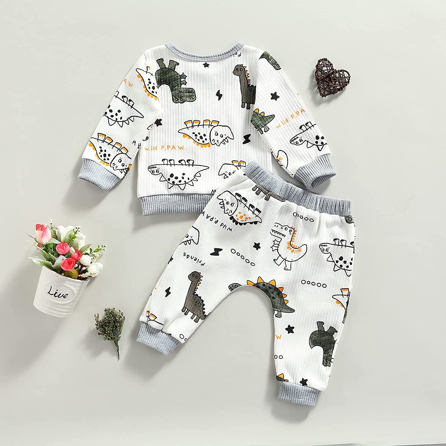 0-24M Dinosaur Newborn Infant Baby Boy Clothes Set Long Sleeve Sweatshirts Tops Pants Outfits