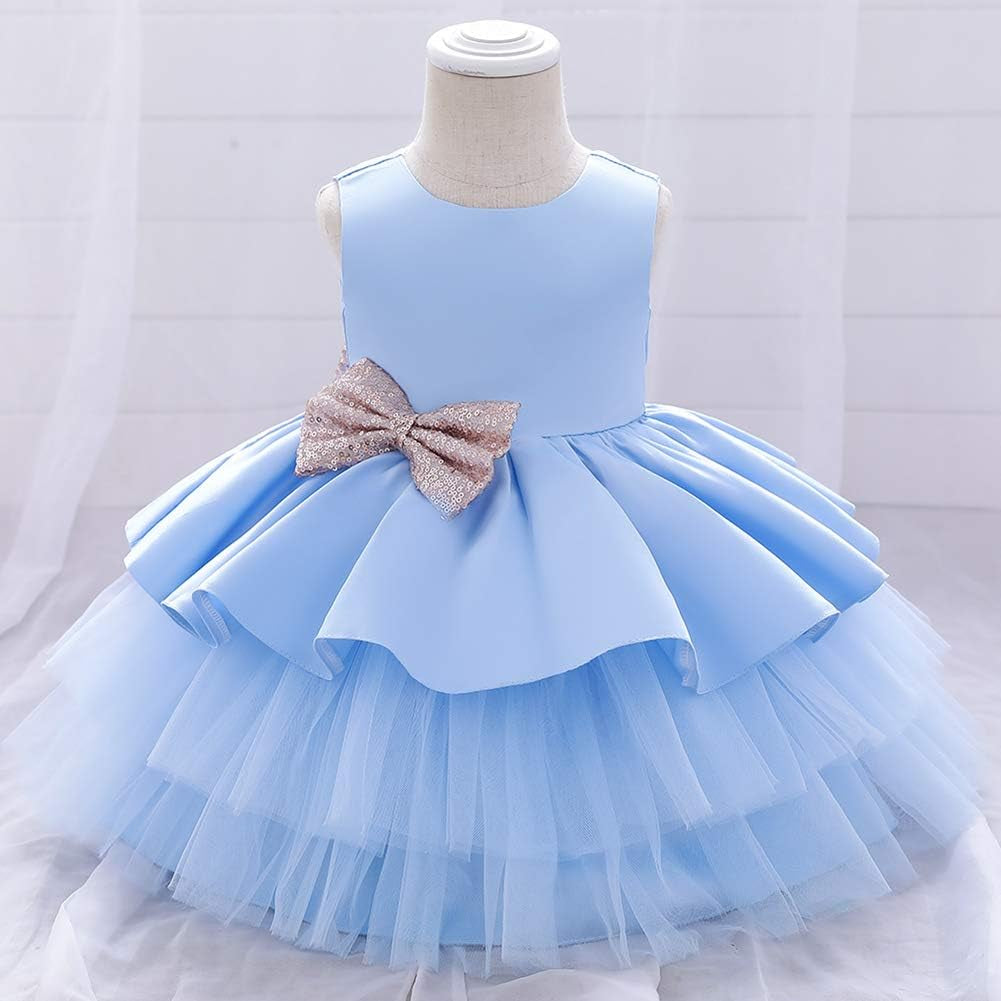 Toddler Baby Flower Girls Sequins Bowknot Tutu Dress Princess Pageant Wedding Birthday Party Backless Puffy Tulle Gown