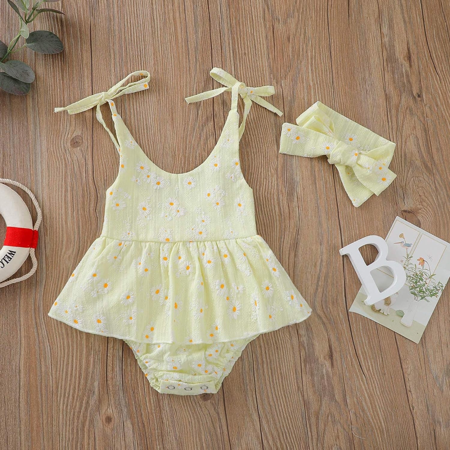 Baby Girls Daisy Playsuits Bodysuit+Headband Print Halter Romper Floral Jumpsuit Infant Summer Clothes